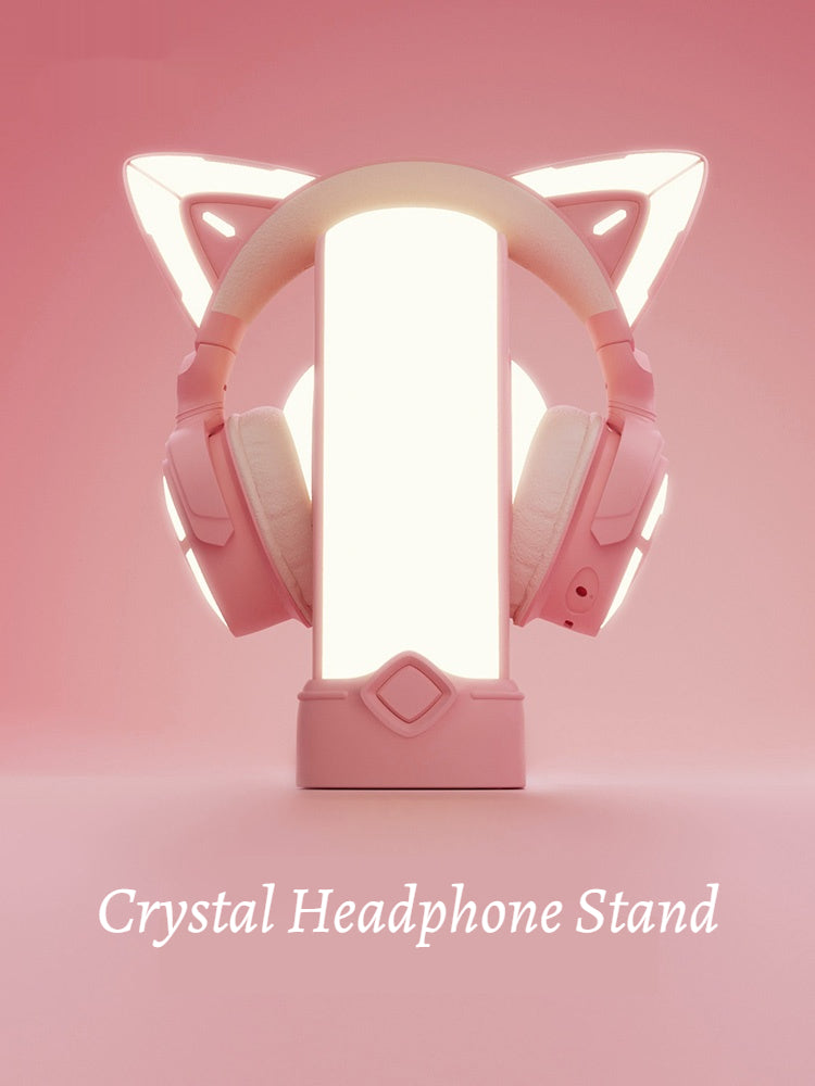 Pink RGB Crystal Headphone Stand Atmosphere Lighting Headset Holder