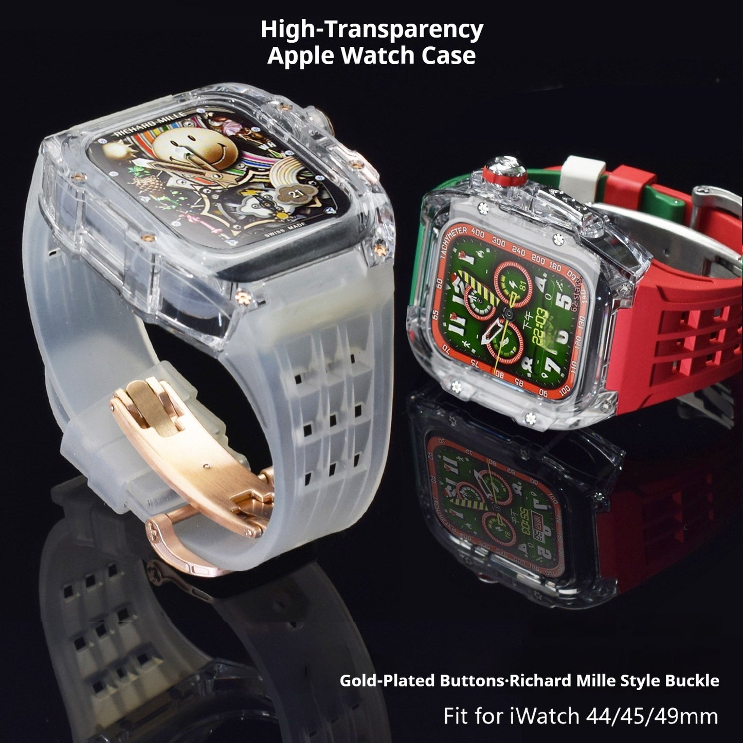 High-Transparency Modified Case with Integrated Richard Mille Style Strap for Apple Watch