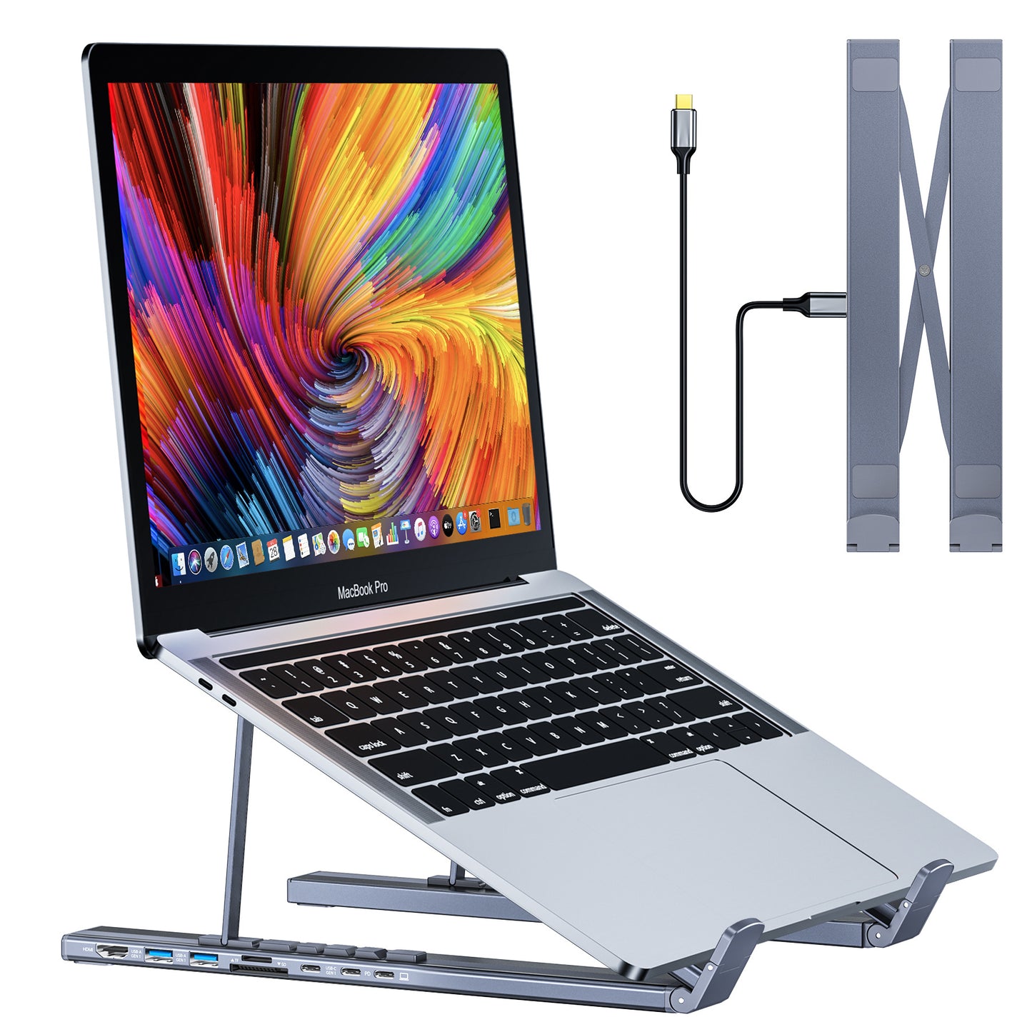 Laptop Docking Station Stand 7-in-1 USB-C Hub & Foldable Stand