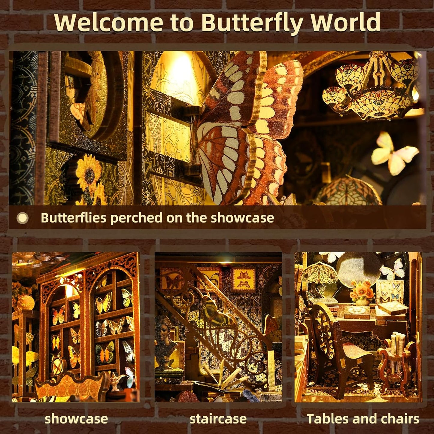 DIY Book Nook Kit 3D Wooden Puzzle (Butterfly Collection Room)