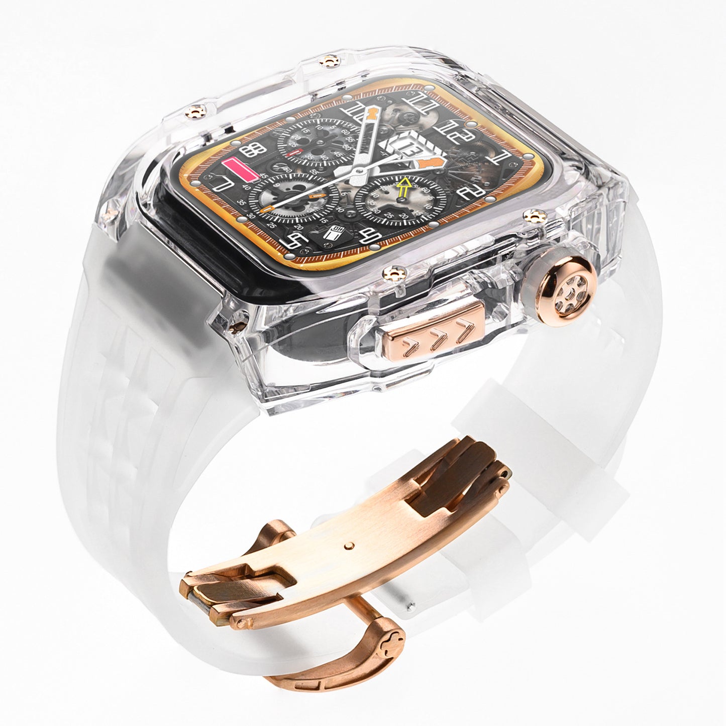 High-Transparency Modified Case with Integrated Richard Mille Style Strap for Apple Watch