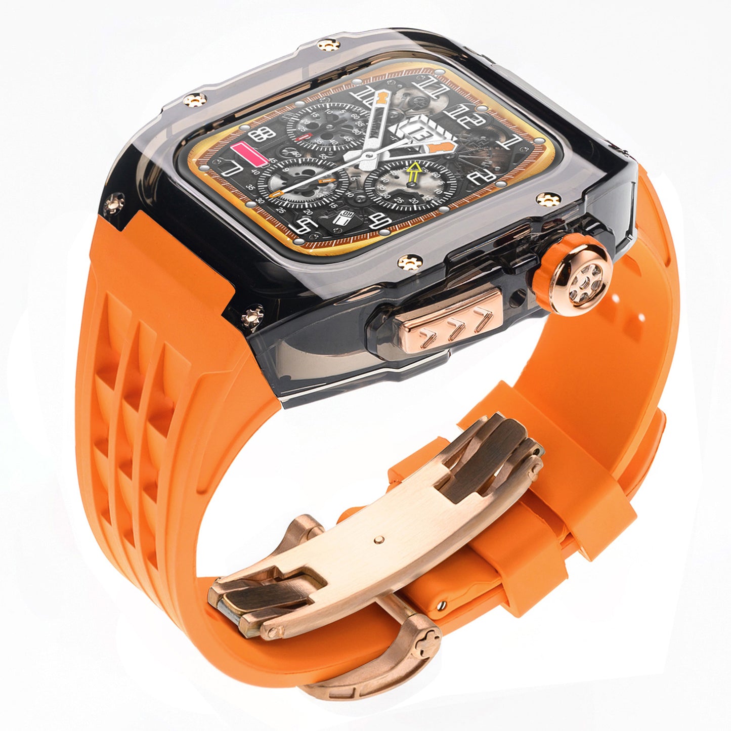 High-Transparency Modified Case with Integrated Richard Mille Style Strap for Apple Watch