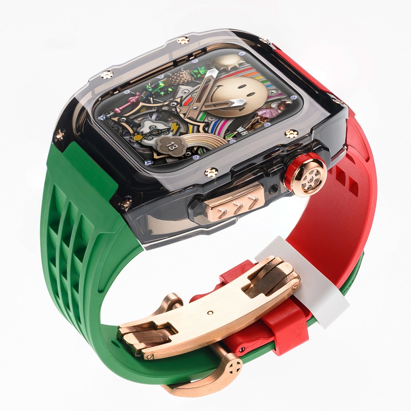 High-Transparency Modified Case with Integrated Richard Mille Style Strap for Apple Watch