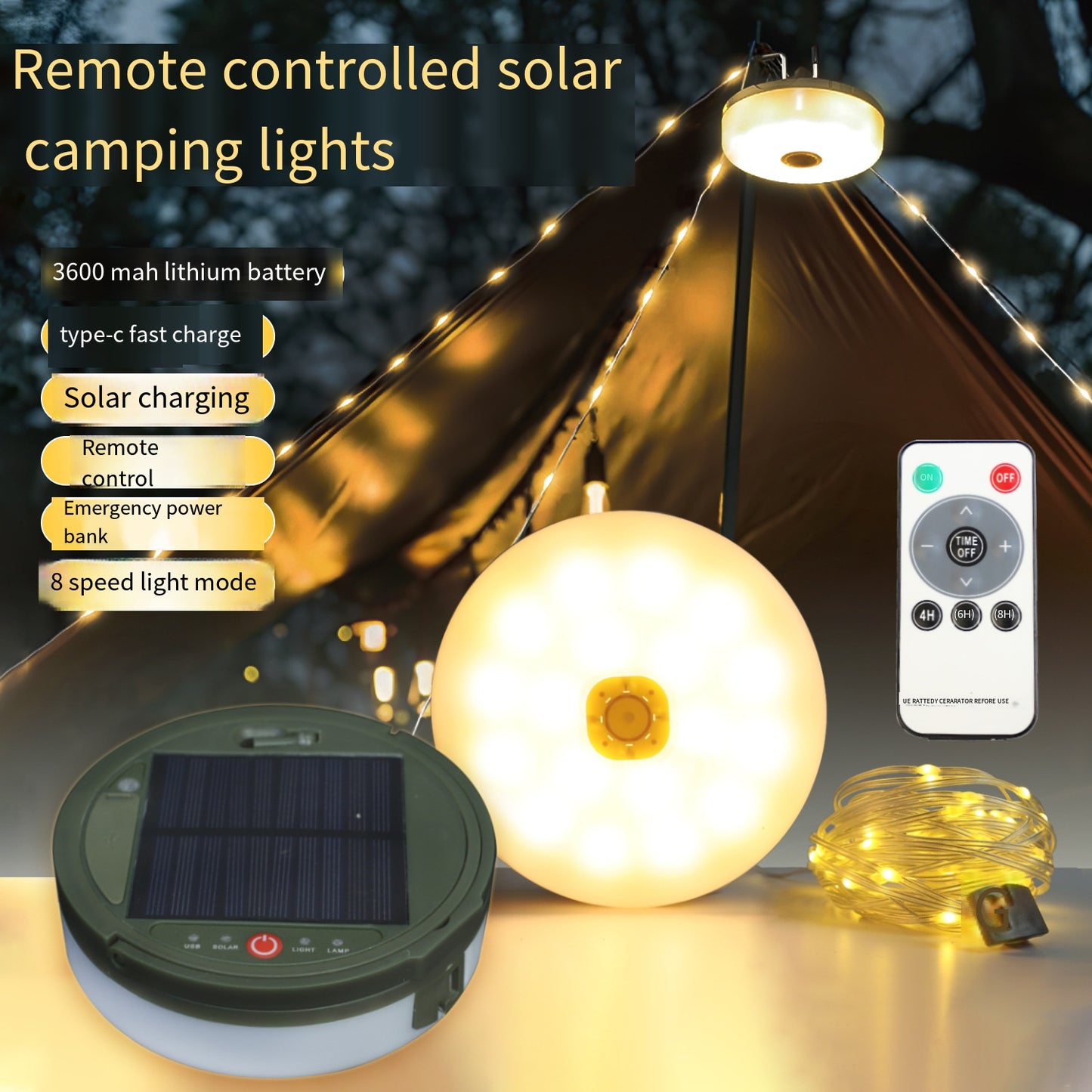 New Solar Outdoor Camping Light with Tape Measure Storage