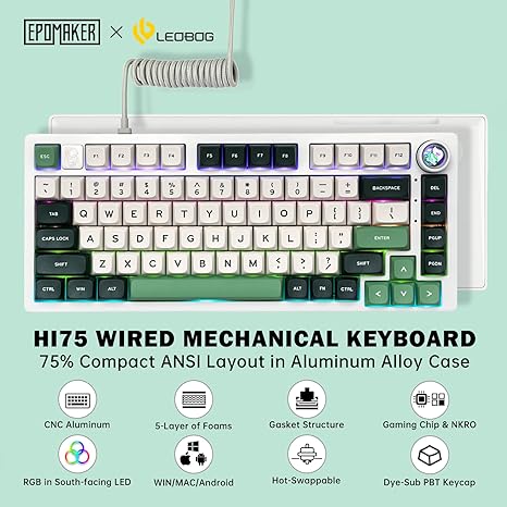 75% 81 keys Gasket-Mounted Wired Mechanical Keyboard with knob