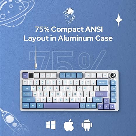 75% 81 keys Gasket-Mounted Wired Mechanical Keyboard with knob