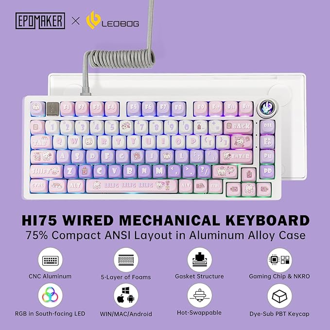 75% 81 keys Gasket-Mounted Wired Mechanical Keyboard with knob