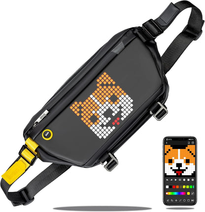 Pixel crossbody bag for men, black single shoulder bag, cycling backpack, messenger bag, LED chest bag.