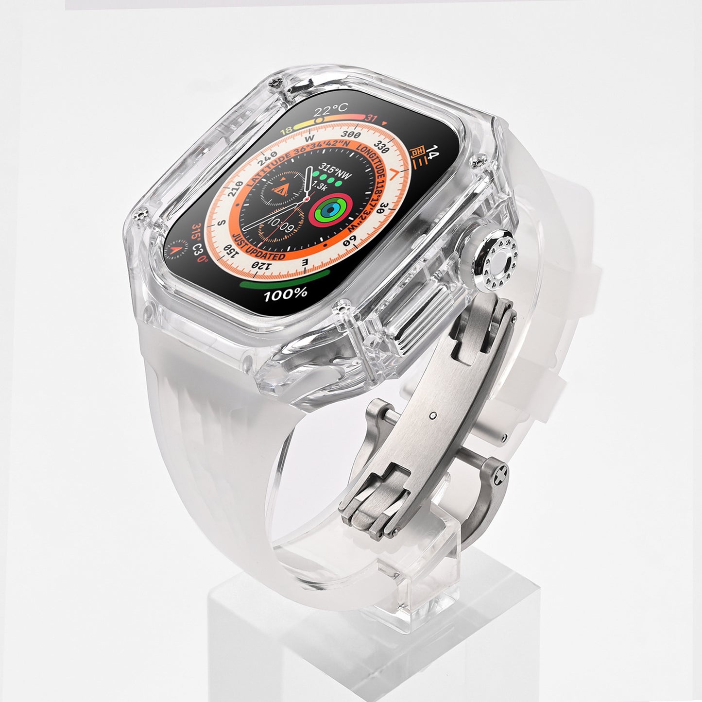 High-Transparency Modified Case with Integrated Richard Mille Style Strap for Apple Watch