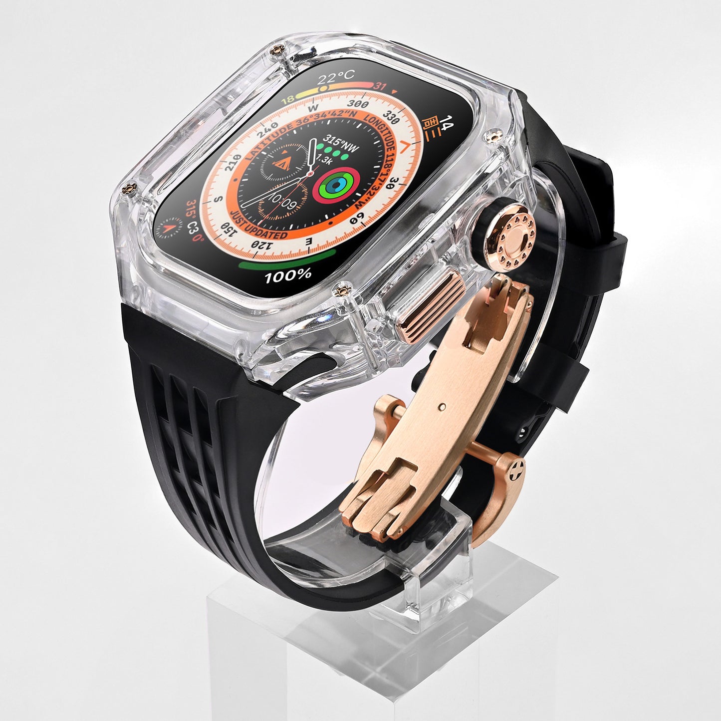 High-Transparency Modified Case with Integrated Richard Mille Style Strap for Apple Watch