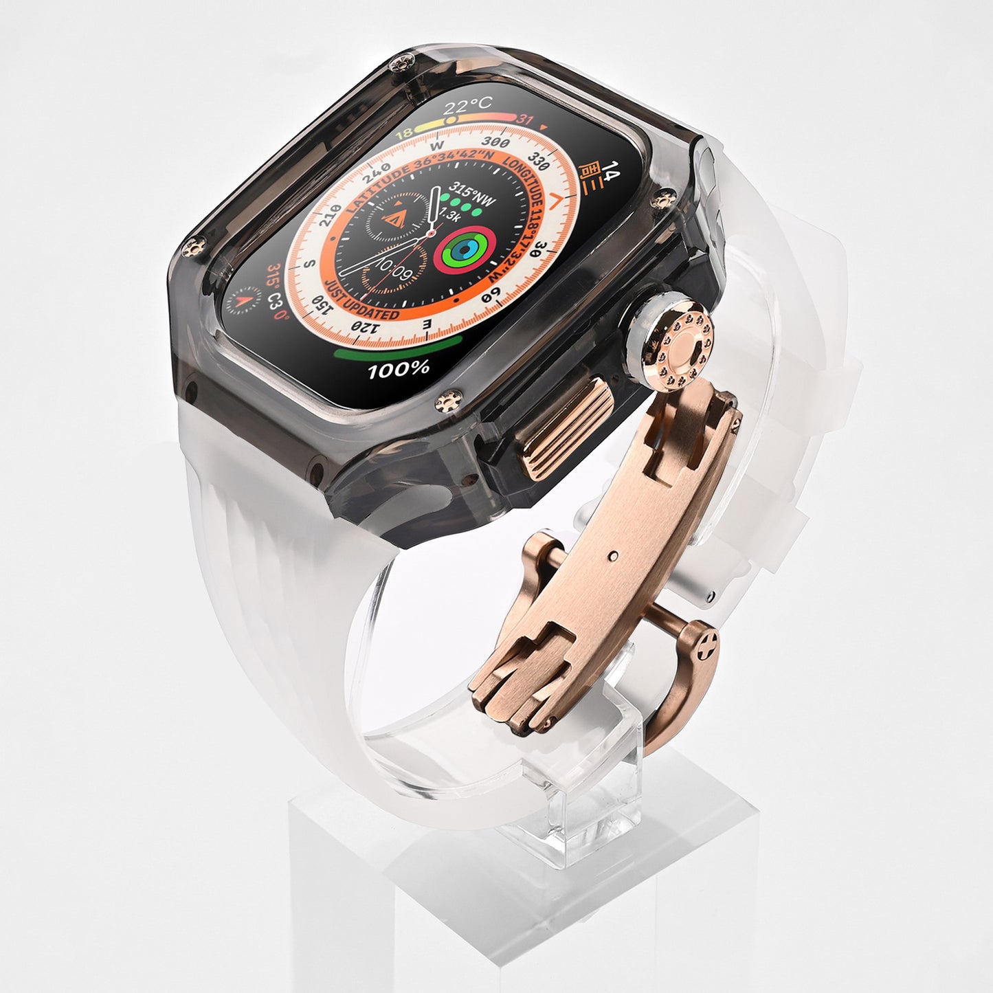 High-Transparency Modified Case with Integrated Richard Mille Style Strap for Apple Watch