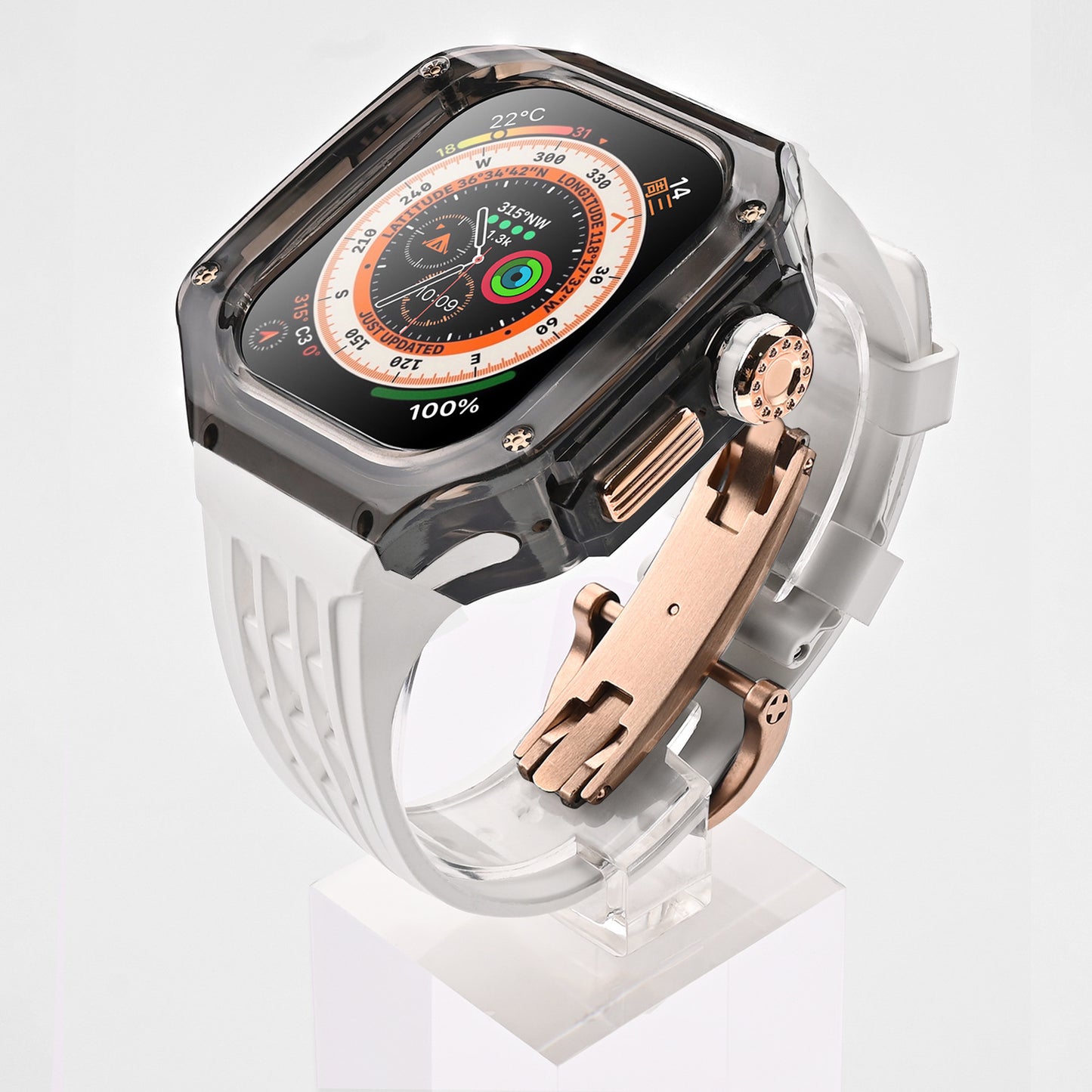 High-Transparency Modified Case with Integrated Richard Mille Style Strap for Apple Watch