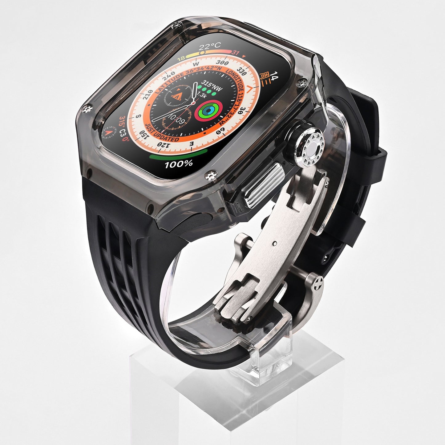 High-Transparency Modified Case with Integrated Richard Mille Style Strap for Apple Watch