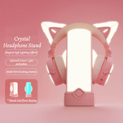 Pink RGB Crystal Headphone Stand Atmosphere Lighting Headset Holder