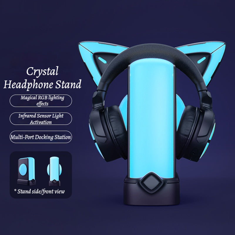 Pink RGB Crystal Headphone Stand Atmosphere Lighting Headset Holder